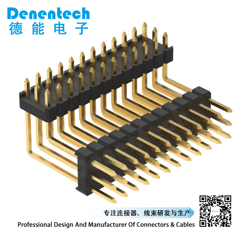 Denentech 2.54mm pin header triple row dual plastic board space right angle pin header 90 degree